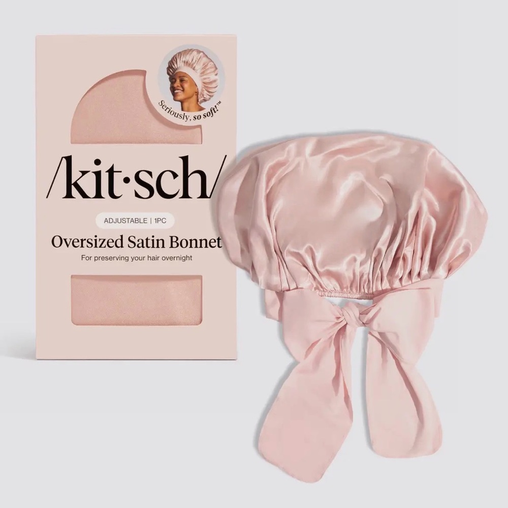 Kitsch Oversized Satin Bonnet in Light Pink with Tie